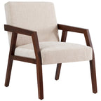 Fauteuil d'appoint Mid-Century Modern, Cadre en bois massif, Rembourré Marron/Blanc/Bleu, Salon
