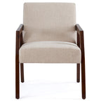 Fauteuil d'appoint Mid-Century Modern, Cadre en bois massif, Rembourré Marron/Blanc/Bleu, Salon