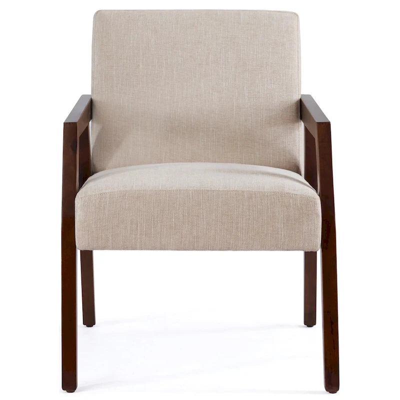 Fauteuil d'appoint Mid-Century Modern, Cadre en bois massif, Rembourré Marron/Blanc/Bleu, Salon