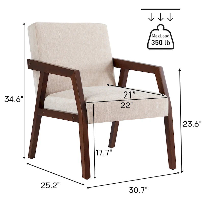 Fauteuil d'appoint Mid-Century Modern, Cadre en bois massif, Rembourré Marron/Blanc/Bleu, Salon