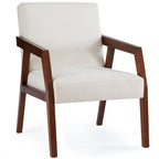 Fauteuil d'appoint Mid-Century Modern, Cadre en bois massif, Rembourré Marron/Blanc/Bleu, Salon