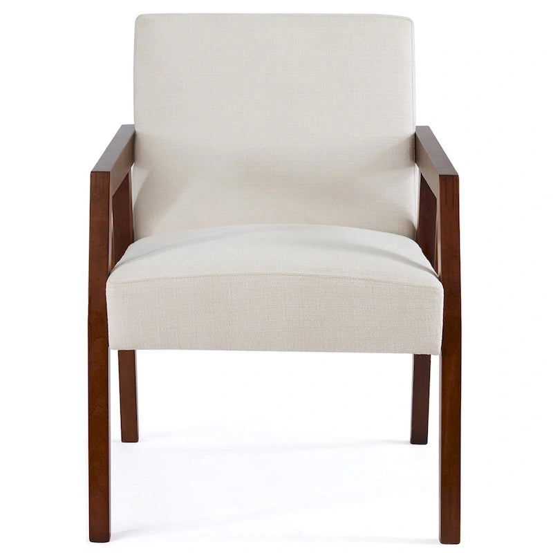 Fauteuil d'appoint Mid-Century Modern, Cadre en bois massif, Rembourré Marron/Blanc/Bleu, Salon