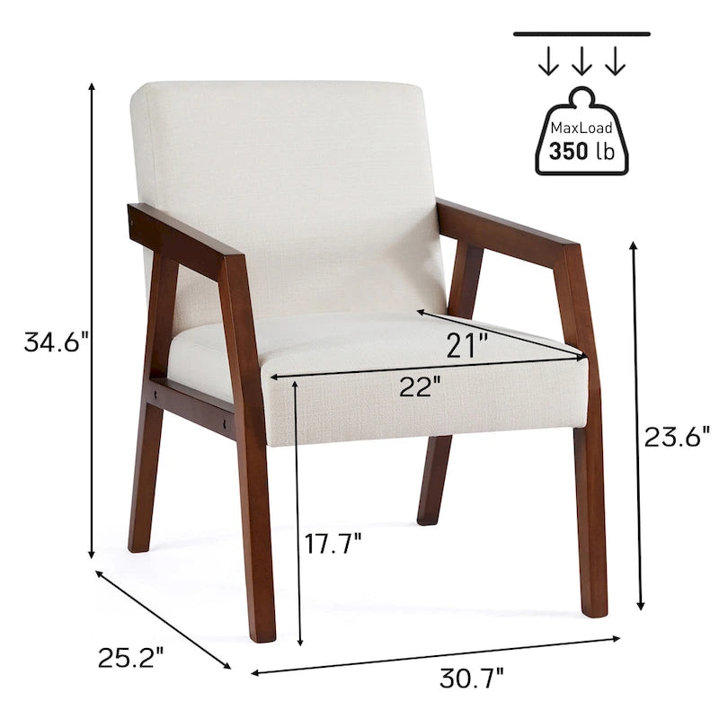 Fauteuil d'appoint Mid-Century Modern, Cadre en bois massif, Rembourré Marron/Blanc/Bleu, Salon