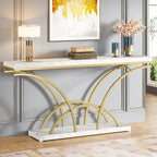 70.9 Table console en faux marbre avec pieds en métal en demi-lune pour entrée, tables d'appoint pour salon