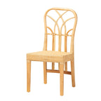 Chaise de salle à manger Monaco en acajou avec finition chêne marron et rotin naturel de style bohème moderne