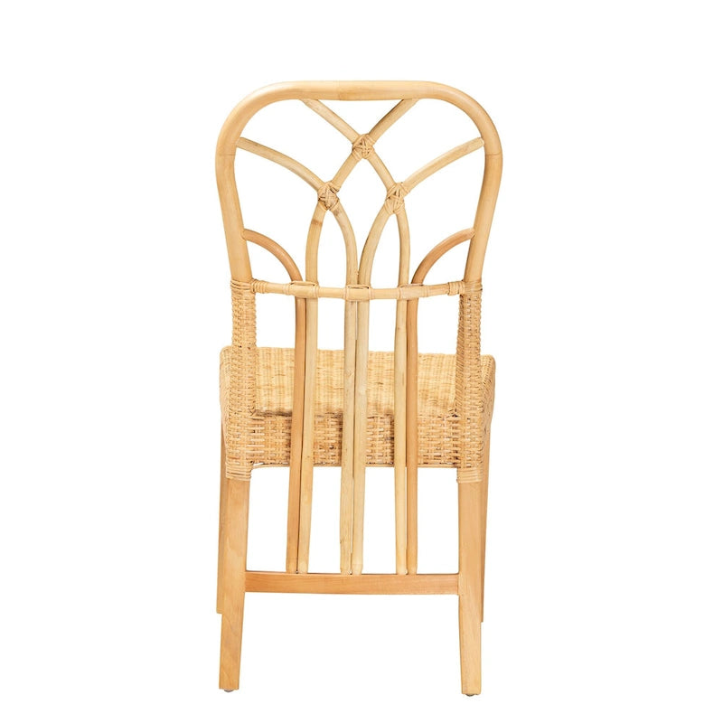 Chaise de salle à manger Monaco en acajou avec finition chêne marron et rotin naturel de style bohème moderne
