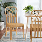Chaise de salle à manger Monaco en acajou avec finition chêne marron et rotin naturel de style bohème moderne