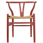 Chaise à accoudoirs rouge moderne en bois, dossier en Y ouvert, contemporaine pour cuisine, salle à manger avec assise tressée