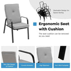 Lot de 4 chaises de salle à manger empilables de jardin avec coussins à dossier haut - 29 x 22 x 35,5 (L x l x H)