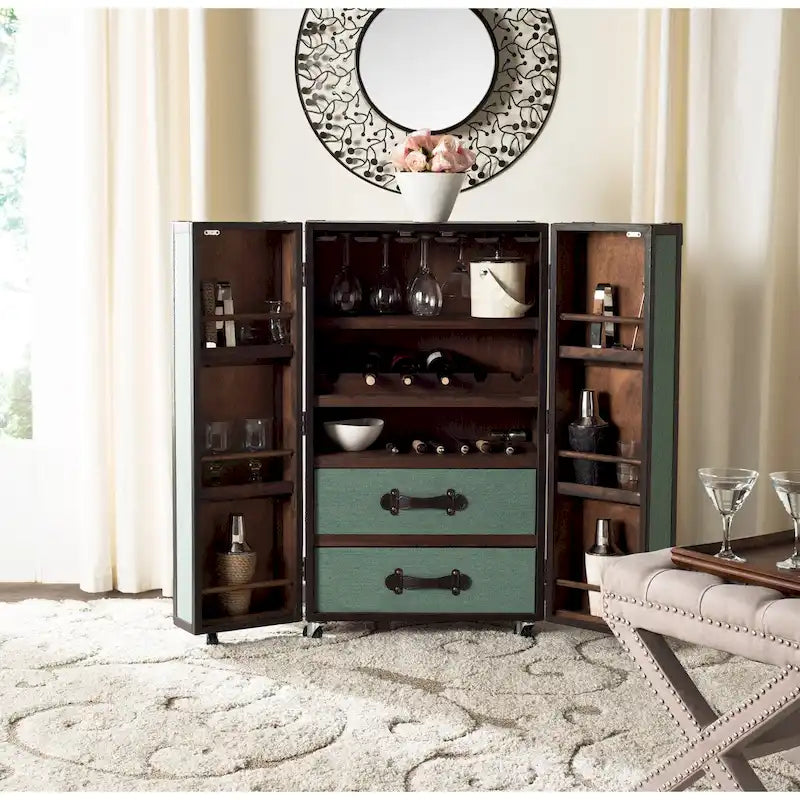 Meuble de Bar de Rangement Beige avec Étagères, 24Lx18Px42H Pouces, Meuble à Alcool Moderne pour Salon