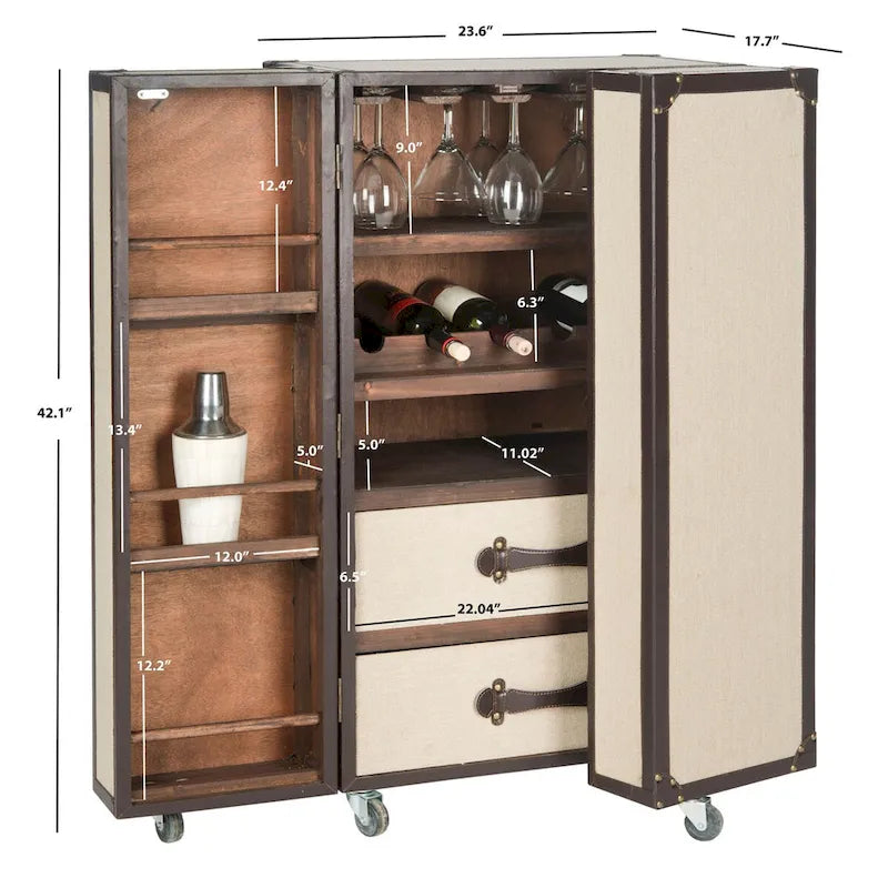 Meuble de Bar de Rangement Beige avec Étagères, 24Lx18Px42H Pouces, Meuble à Alcool Moderne pour Salon