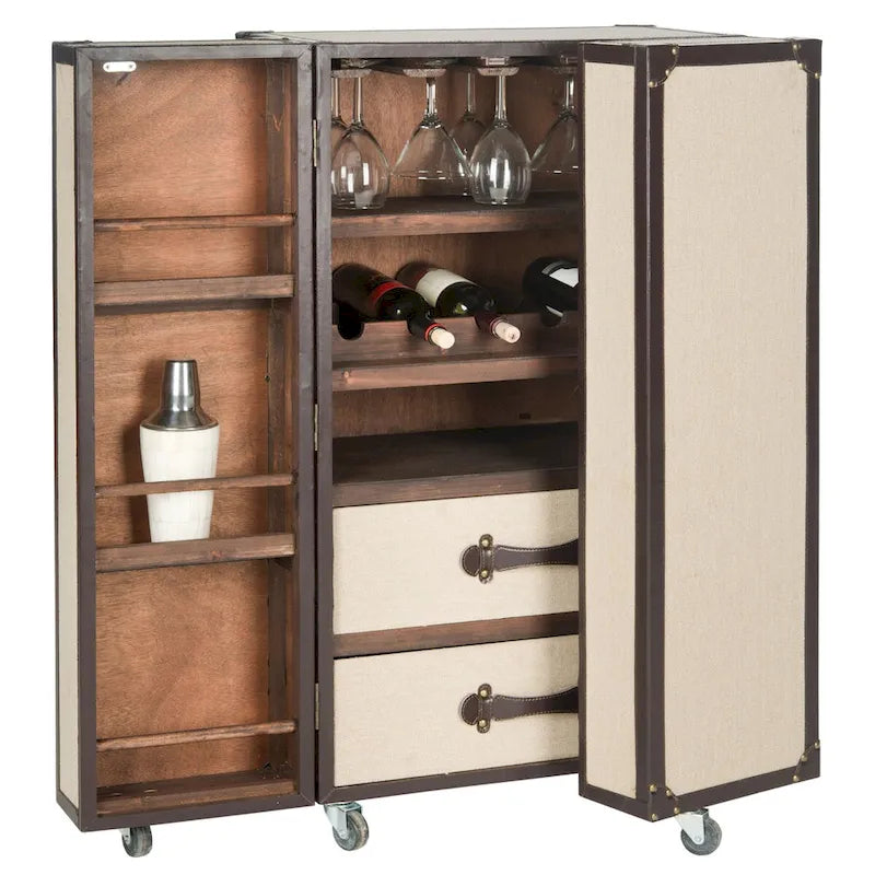 Meuble de Bar de Rangement Beige avec Étagères, 24Lx18Px42H Pouces, Meuble à Alcool Moderne pour Salon