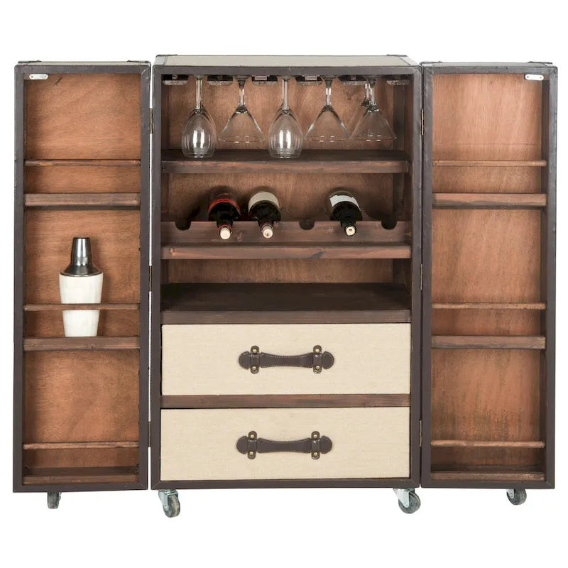 Meuble de Bar de Rangement Beige avec Étagères, 24Lx18Px42H Pouces, Meuble à Alcool Moderne pour Salon