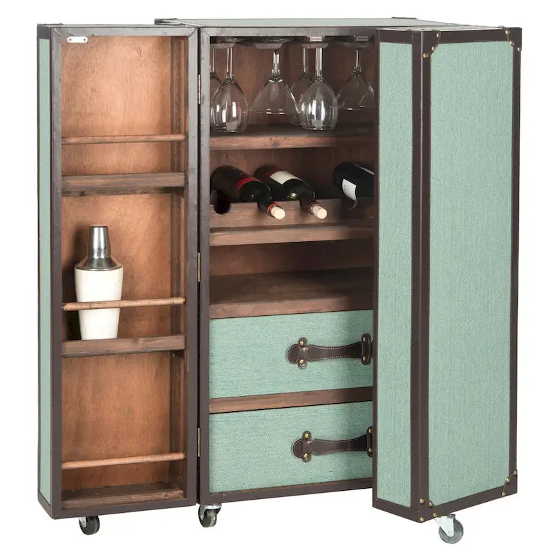 Meuble de Bar de Rangement Beige avec Étagères, 24Lx18Px42H Pouces, Meuble à Alcool Moderne pour Salon