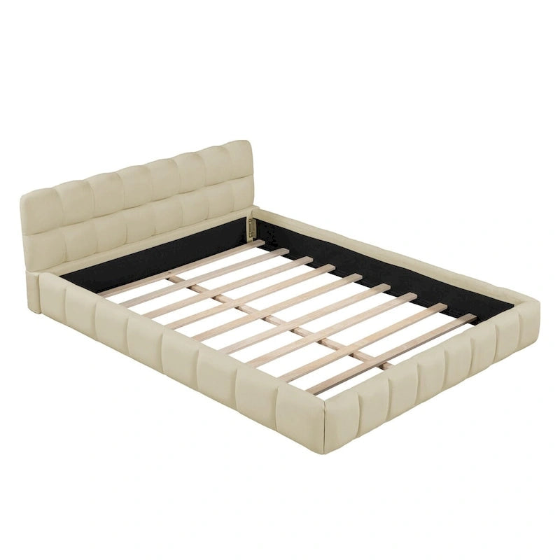 Lit plateforme capitonné avec tissu épais