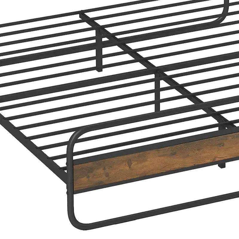 Cadre de lit plateforme en métal avec tête de lit en bois, style industriel moderne, Grand lit/Lit double/Très grand lit