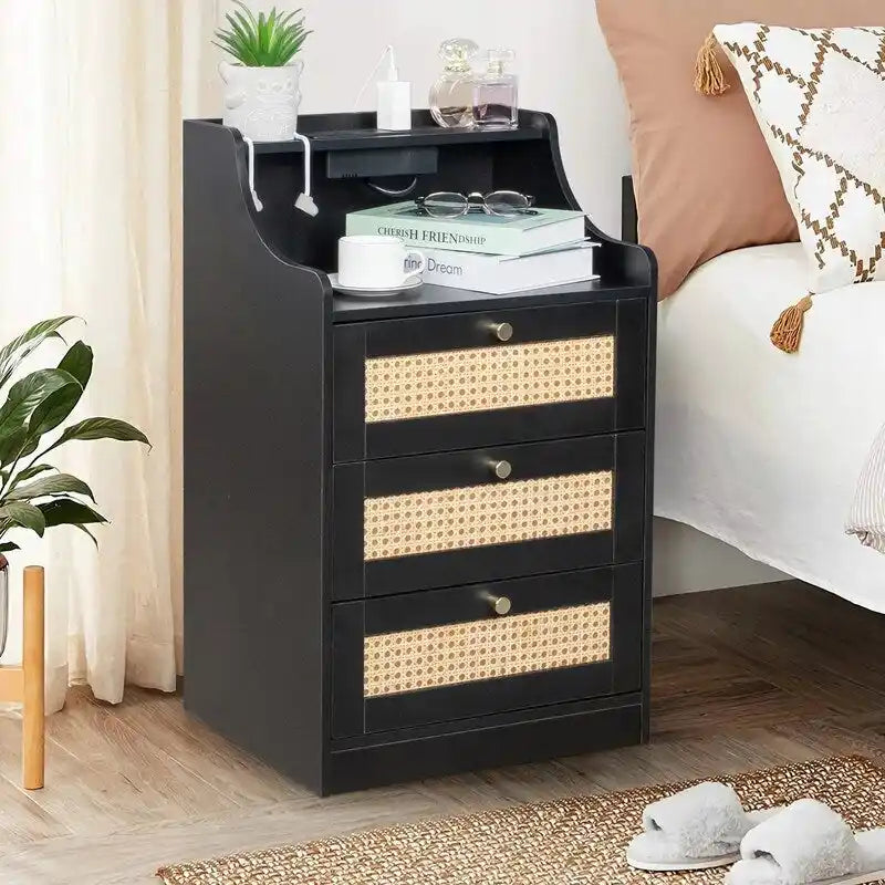 Table de chevet à 3 tiroirs avec USB