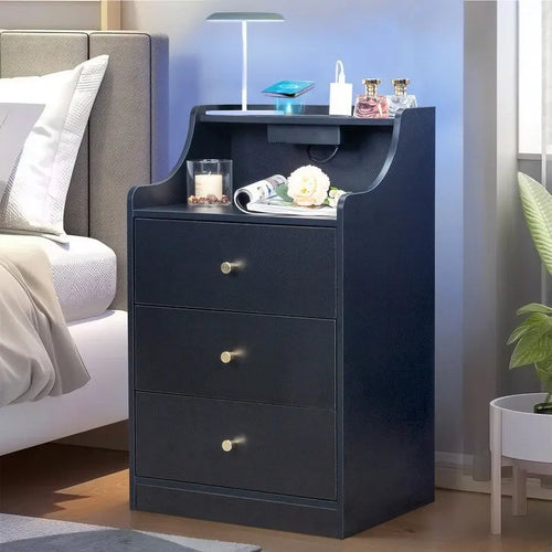 Table de chevet à 3 tiroirs avec USB