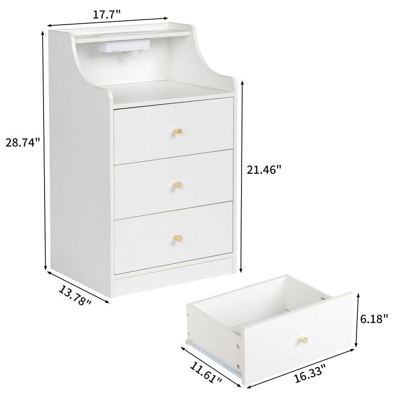 Table de chevet à 3 tiroirs avec USB