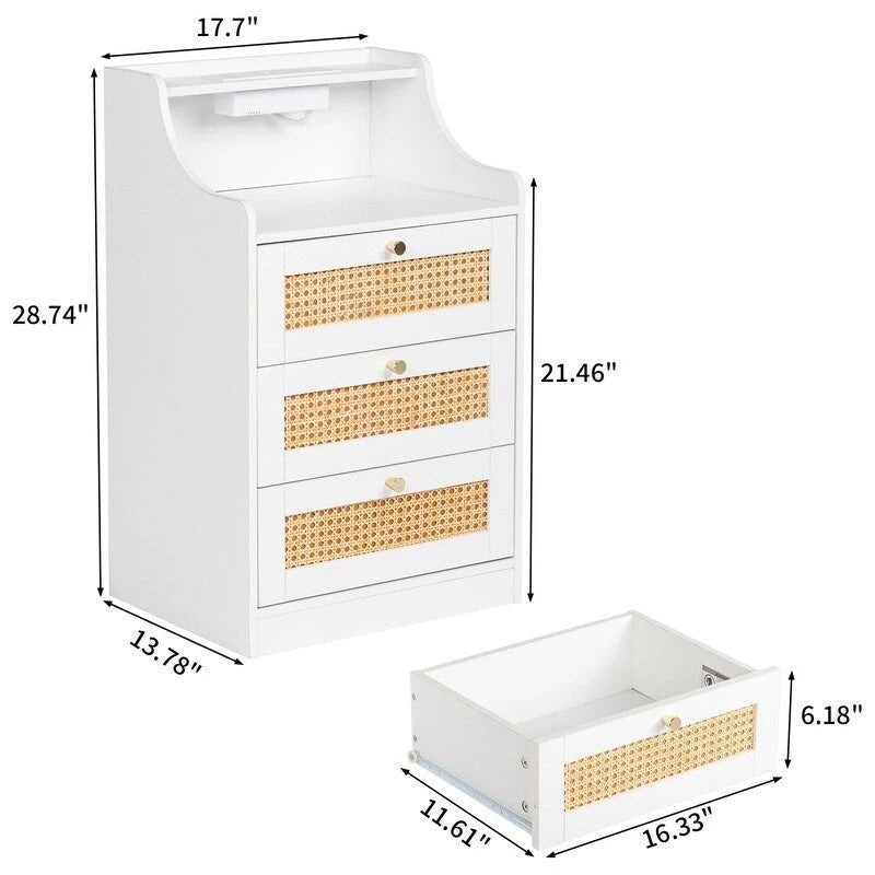 Table de chevet à 3 tiroirs avec USB