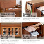 Banc de rangement à chaussures en bambou avec espace de rangement et coussin d'assise rembourré, pour entrée, salon, chambre, marron