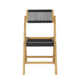 Chaise pliante Coastal Wood à cordes, dossier réglable, noir et naturel, lot de 2, intérieur extérieur