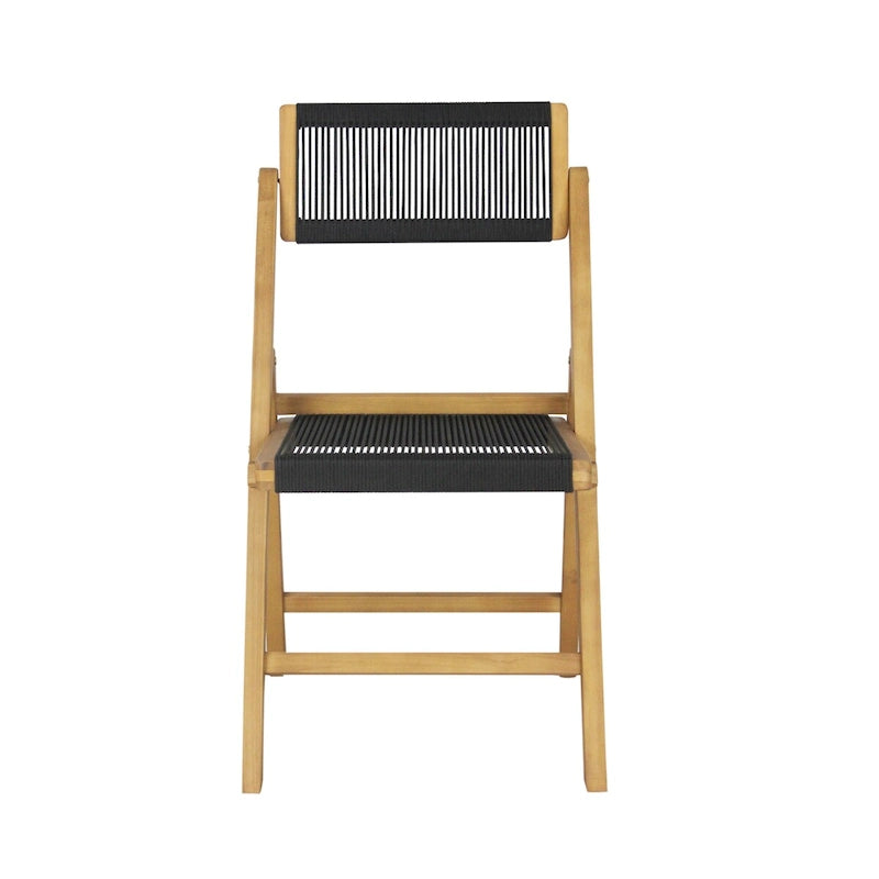 Chaise pliante Coastal Wood à cordes, dossier réglable, noir et naturel, lot de 2, intérieur extérieur