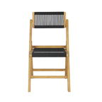 Chaise pliante Coastal Wood à cordes, dossier réglable, noir et naturel, lot de 2, intérieur extérieur