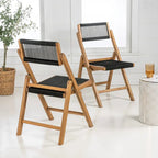 Chaise pliante Coastal Wood à cordes, dossier réglable, noir et naturel, lot de 2, intérieur extérieur
