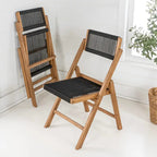 Chaise pliante Coastal Wood à cordes, dossier réglable, noir et naturel, lot de 2, intérieur extérieur