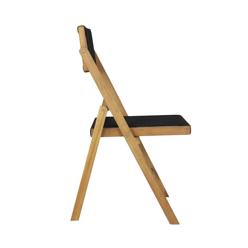 Chaise pliante Coastal Wood à cordes, dossier réglable, noir et naturel, lot de 2, intérieur extérieur