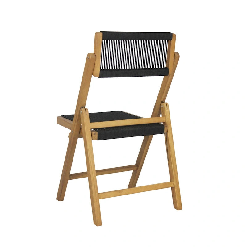 Chaise pliante Coastal Wood à cordes, dossier réglable, noir et naturel, lot de 2, intérieur extérieur