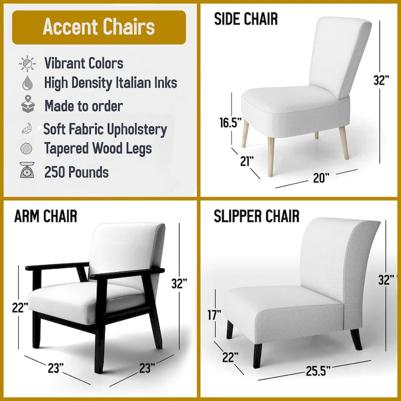 Fauteuil d'appoint rembourré moderne, Imprimé abstrait audacieux violet vert or, Style contemporain