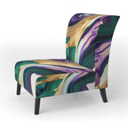 Fauteuil d'appoint rembourré moderne, Imprimé abstrait audacieux violet vert or, Style contemporain