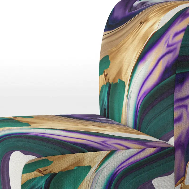 Fauteuil d'appoint rembourré moderne, Imprimé abstrait audacieux violet vert or, Style contemporain