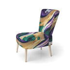Fauteuil d'appoint rembourré moderne, Imprimé abstrait audacieux violet vert or, Style contemporain