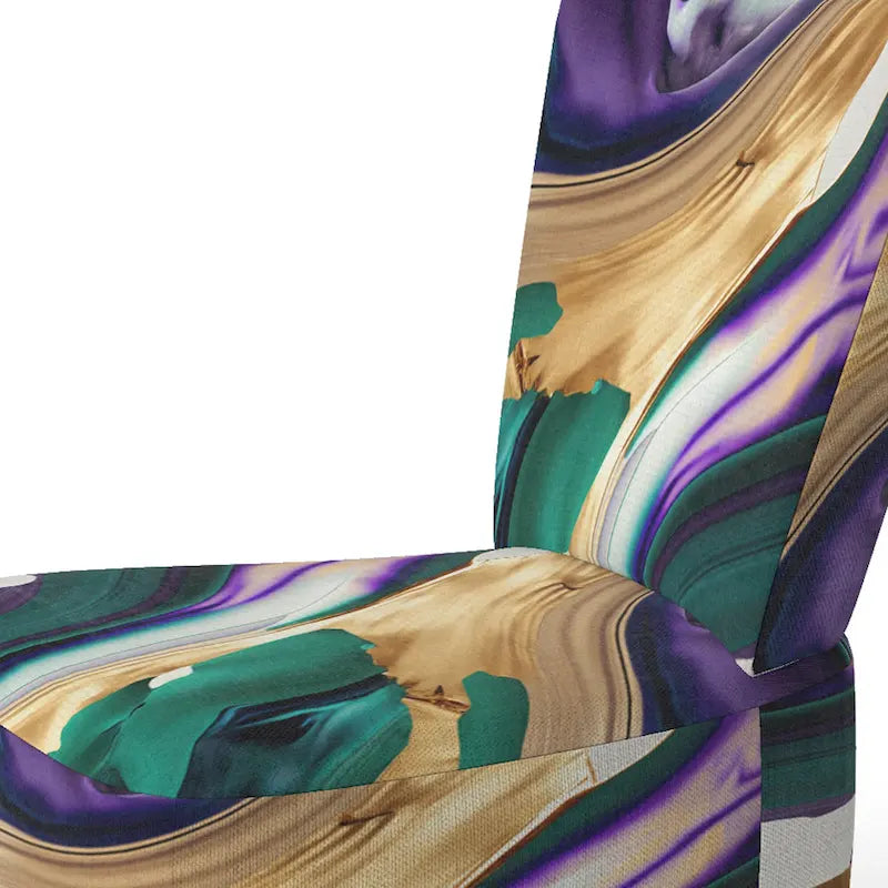Fauteuil d'appoint rembourré moderne, Imprimé abstrait audacieux violet vert or, Style contemporain