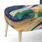 Fauteuil d'appoint rembourré moderne, Imprimé abstrait audacieux violet vert or, Style contemporain