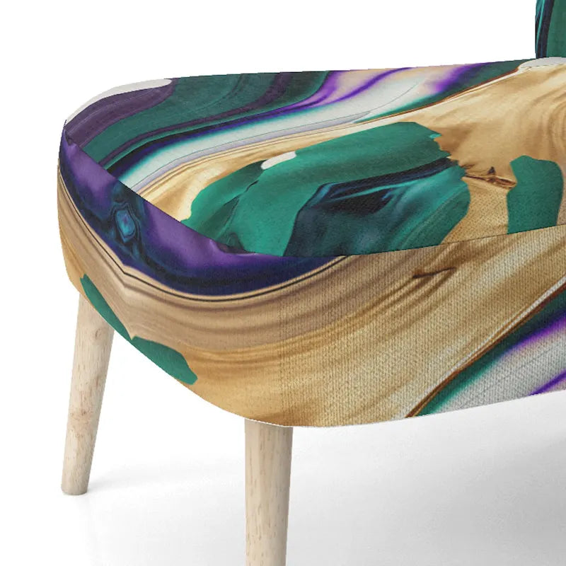 Fauteuil d'appoint rembourré moderne, Imprimé abstrait audacieux violet vert or, Style contemporain
