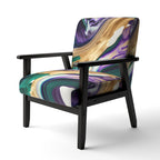 Fauteuil d'appoint rembourré moderne, Imprimé abstrait audacieux violet vert or, Style contemporain