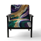 Fauteuil d'appoint rembourré moderne, Imprimé abstrait audacieux violet vert or, Style contemporain
