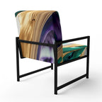 Fauteuil d'appoint rembourré moderne, Imprimé abstrait audacieux violet vert or, Style contemporain
