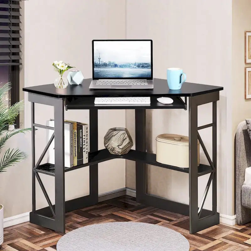 Bureau d'angle en L avec tiroir clavier, table d'étude et d'ordinateur pour bureau à domicile et dortoir