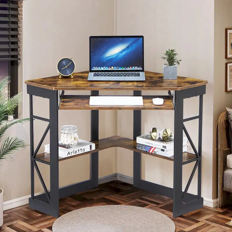 Bureau d'angle en L avec tiroir clavier, table d'étude et d'ordinateur pour bureau à domicile et dortoir