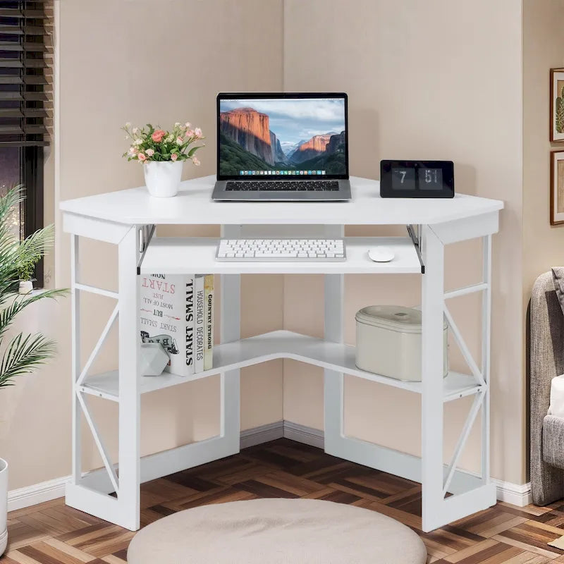 Bureau d'angle en L avec tiroir clavier, table d'étude et d'ordinateur pour bureau à domicile et dortoir