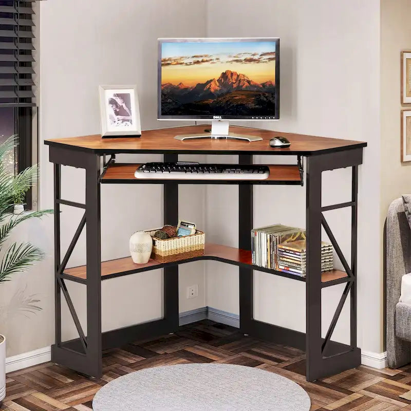 Bureau d'angle en L avec tiroir clavier, table d'étude et d'ordinateur pour bureau à domicile et dortoir