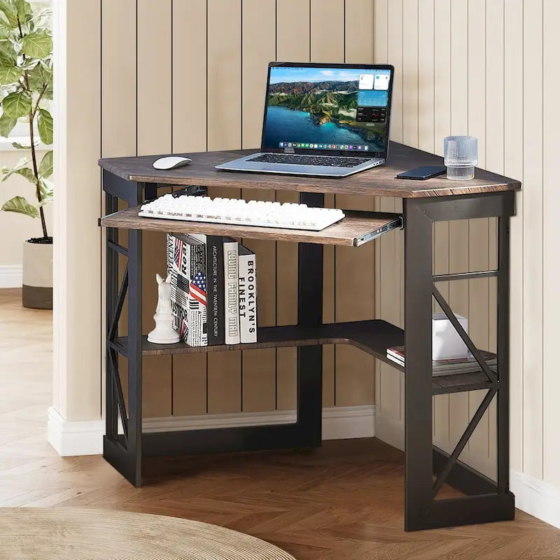 Bureau d'angle en L avec tiroir clavier, table d'étude et d'ordinateur pour bureau à domicile et dortoir