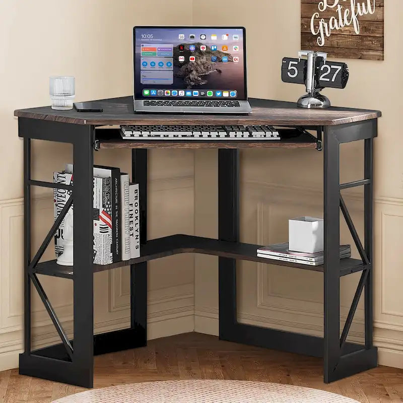 Bureau d'angle en L avec tiroir clavier, table d'étude et d'ordinateur pour bureau à domicile et dortoir