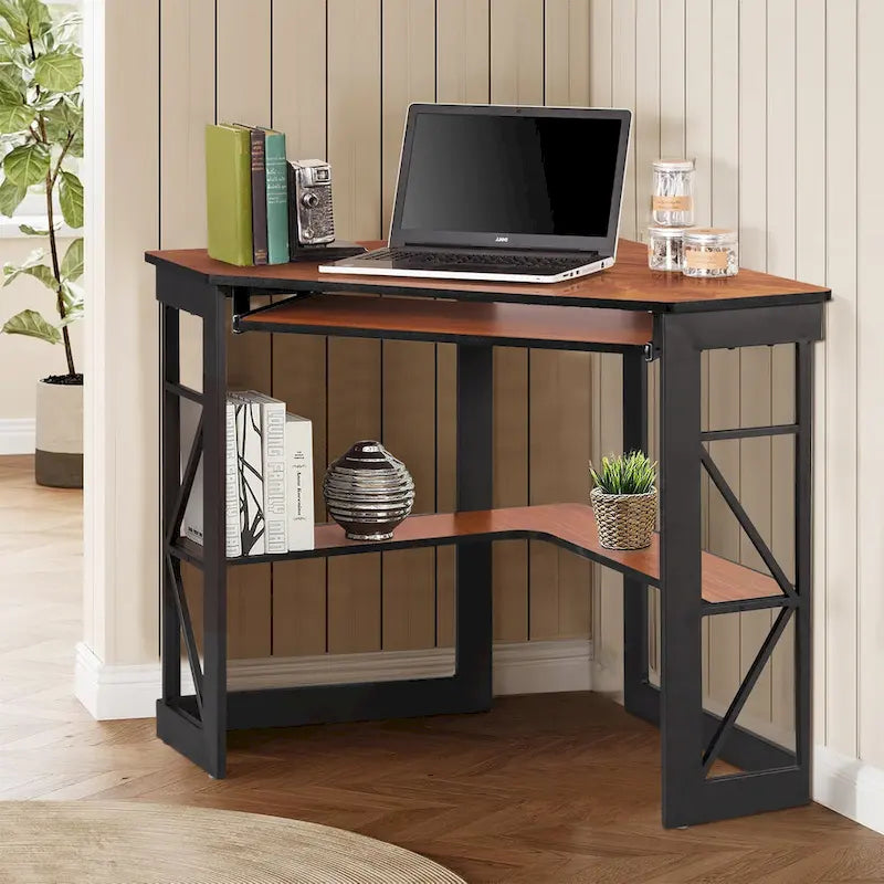 Bureau d'angle en L avec tiroir clavier, table d'étude et d'ordinateur pour bureau à domicile et dortoir