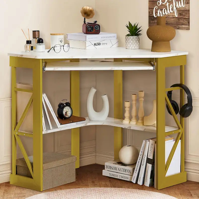 Bureau d'angle en L avec tiroir clavier, table d'étude et d'ordinateur pour bureau à domicile et dortoir